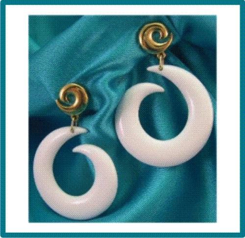 Gold Tone and White Lucite C-Shaped Dangle Clipon Earrings