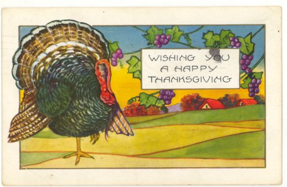 Vintage Thanksgiving Greeting Embossed Postcard with Turkey 1937