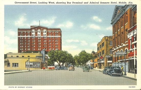 Linen Photo Postcard Mobile Alabama Street View 1946