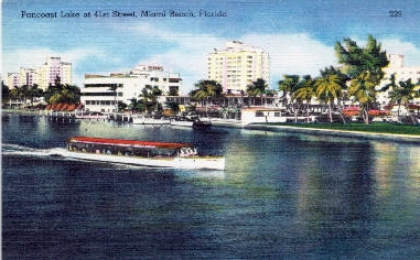 Linen Postcard Pancoast Lake Boat Miami Beach FL 1940s