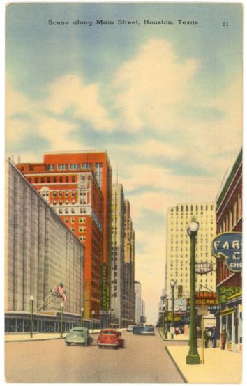 Linen Postcard Main Street Houston Texas 1930s